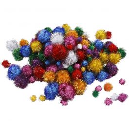 Glitzer-Pompons, D 15-40 mm, Glitter, Kräftige Farben, 62 g/ 1 Pck [HOB-518920]