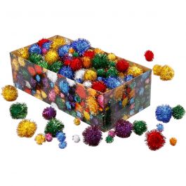 Glitzer-Pompons, D 15-40 mm, Glitter, Kräftige Farben, 400 g/ 1 Pck [HOB-51892]