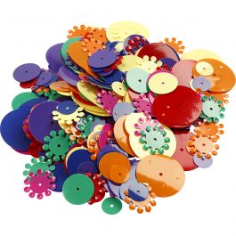 Pailletten - Sortiment, rund, Größe 10-25 mm, Sortierte Farben, 250 g/ 1 Pck [HOB-52178]