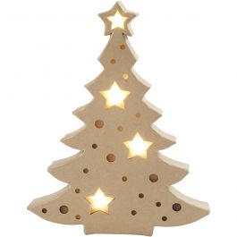 Leuchtende Pappmaché-Figur, Weihnachtsbaum, H 27 cm, T 4 cm, B 21,5 cm, 1 Stk [HOB-54905]