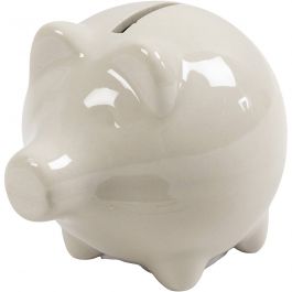 Sparschwein, H 8 cm, B 8,5 cm, Naturweiß, 10 Stk/ 1 Pck [HOB-556391]