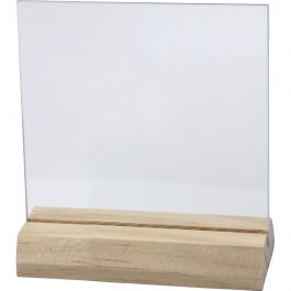 Glasplatte mit Holzständer, Größe 7,5x7,5 cm, Dicke 28 mm, 10 Set/ 1 Pck [HOB-55848]