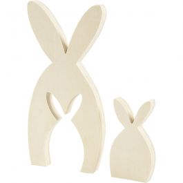 2in1 - Holzfigur, Hasen, H 11,5+24,5 cm, T 2 cm, B 6,5+11,5 cm, 1 Set [HOB-56133]