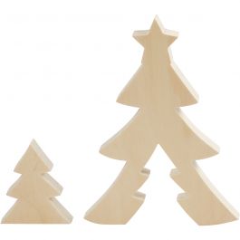 2in1 - Holzfigur, Weihnachtsbäume, H 8+20 cm, T 2 cm, B 6,5+14,5 cm, 1 Set [HOB-56135]