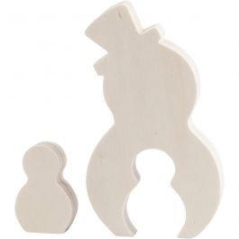 2in1 - Holzfigur, Schneemänner, H 4,5+11,5 cm, T 1,2 cm, B 3+6,5 cm, 1 Set [HOB-56156]