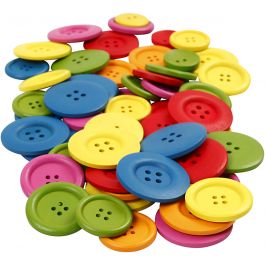 Holzknöpfe, D 25-40 mm, 2 + 4 Löcher, Sortierte Farben, 144 Stk/ 1 Pck [HOB-56689]