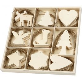 Holzornamente, Weihnachten, Größe 7-8 cm, 72 Stk/ 1 Pck [HOB-56742]
