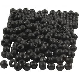 Holzperlen, D 5 mm, Lochgröße 1,5 mm, Schwarz, 6 g/ 1 Pck [HOB-570395]