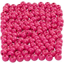 Holzperlen, D 5 mm, Lochgröße 1,5 mm, Pink, 150 Stck., 6 g/ 1 Pck [HOB-570396]