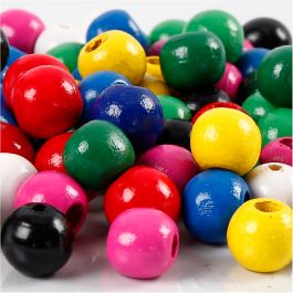 Holzperlen-Mix, D 12 mm, Lochgröße 3 mm, Sortierte Farben, 22 g/ 1 Pck [HOB-570419]