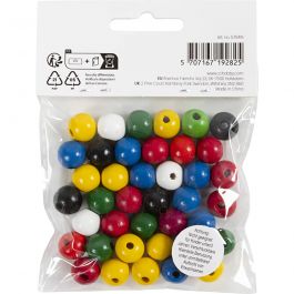 Holzperlen-Mix, D 12 mm, Lochgröße 3 mm, ca. 40 sort., Sortierte Farben, 22 g/ 1 Pck [HOB-570419]