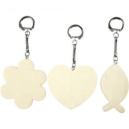 Schlüsselanhänger aus Holz, Größe 6-7 cm, Dicke 3 mm, 3 Stk/ 1 Pck [HOB-576841]