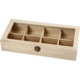 Holzkasten mit Glasdeckel, Größe 32x16x6 cm, Lochgröße 7x7 cm, 1 Stk [HOB-57728]