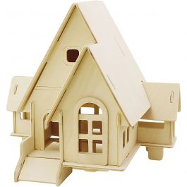 3D-Figuren zum Zusammensetzen, Haus mit Garage und Auffahrt, Größe 22,5x17,5x20,5, 1 Stk [HOB-57874]
