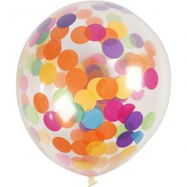 Ballons mit Konfetti, rund, D 23 cm, Transparent, 4 Stk/ 1 Pck [HOB-59174]