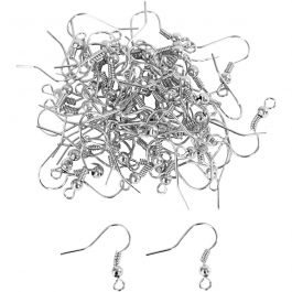 Ohrring-Haken, L 18 mm, Versilbert, 100 Stk/ 1 Pck [HOB-603021]