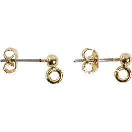 Ohrstecker-Stift, L 13 mm, D 3,8 mm, Lochgröße 0,8 mm, Vergoldet, 10 Stk/ 1 Pck [HOB-60581]