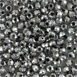 Glasschliffperlen, Größe 3x4 mm, Lochgröße 0,8 mm, Grau metallic, 100 Stk/ 1 Pck [HOB-61678]