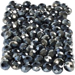 Glasschliffperlen, Größe 5x6 mm, Lochgröße 1 mm, Schwarz metallic, 100Stk/ 1 Pck [HOB-61686]