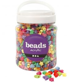 Kunststoffperlen-Mix Figuren, D 10 mm, Lochgröße 3,5 mm, Sortierte Farben, 400 g, 700 ml/ 1 Dose [HOB-61774]