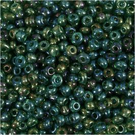 Rocailleperlen, D 3 mm, Größe 8/0, Lochgröße 0,6-1,0 mm, Grün irisierend, 25 g/ 1 Pck [HOB-682181]