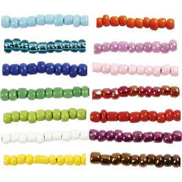 Rocailleperlen, D 3 mm, Größe 8/0, Lochgröße 0,6-1,0 mm, Sortierte Farben, 14x25 g/ 1 Pck [HOB-68223]
