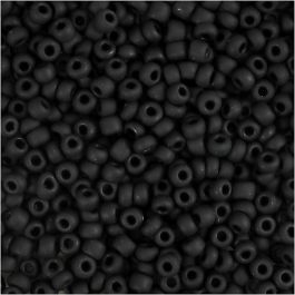 Rocailleperlen, D 3 mm, Größe 8/0, Lochgröße 0,6-1,0 mm, Schwarz mattiert, 25 g/ 1 Pck [HOB-682291]