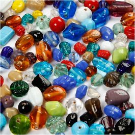 Glasperlen, Größe 7-18 mm, Lochgröße 1 mm, Sortierte Farben, 1000 g/ 1 Pck [HOB-68414]
