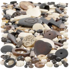 Knochenperlen-Mix, Größe 5-30 mm, Lochgröße 1-2 mm, 300 g/ 1 Pck [HOB-68421]
