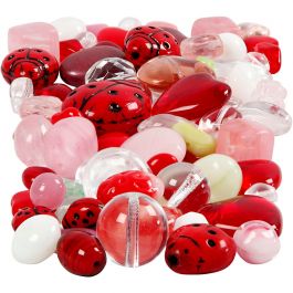 Glasperlen, Marienkäfer, Blätter, Herzen, Größe 5-22 mm, Lochgröße 0,5-1,5 mm, Sortierte Farben, 60 g/ 1 Pck [HOB-684230]