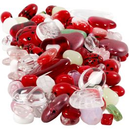 Glasperlen, Marienkäfer, Blätter, Herzen, D 5-22 mm, Lochgröße 0,5-1,5 mm, Sortierte Farben, 350 g/ 1 Pck [HOB-68423]