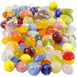Glasperlen, rund, oval, kreisförmig, D 6-13 mm, Lochgröße 0,5-1,5 mm, Sortierte Farben, 350 g/ 1 Pck [HOB-68425]