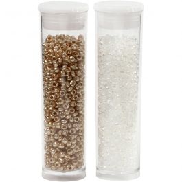 Rocailleperlen, D 1,7 mm, Größe 15/0, Lochgröße 0,5-0,8 mm, Weiß, 2x7 g/ 1 Pck [HOB-68683]