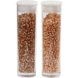 Rocailleperlen, D 1,7 mm, Größe 15/0, Lochgröße 0,5-0,8 mm, Pfirsich, Hellpfirsich, 2x7 g/ 1 Pck [HOB-68687]