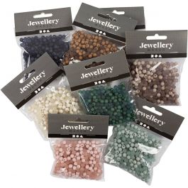 Kunststoffperlen - Sortiment, D 6 mm, Lochgröße 1,5 mm, Inhalt kann variieren , Sortierte Farben, 8x40 g/ 1 Pck [HOB-69586]