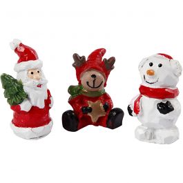 Miniatur-Figuren, Nikolaus, Rentier, Schneemann, H 35 mm, L 10 mm, 3 Stk/ 1 Pck [HOB-69840]