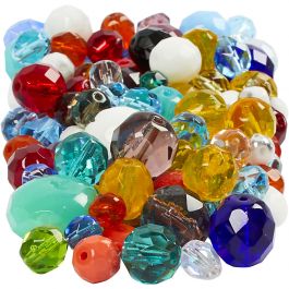 Glasschliffperlen, Größe 3-15 mm, Lochgröße 0,5-1,5 mm, Sortierte Farben, 400 g/ 1 Pck [HOB-69870]