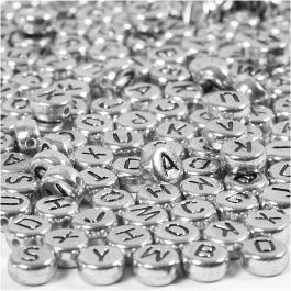 Buchstaben-Perlen, D 7 mm, Lochgröße 1,2 mm, Silber, 21 g/ 1 Pck [HOB-699330]