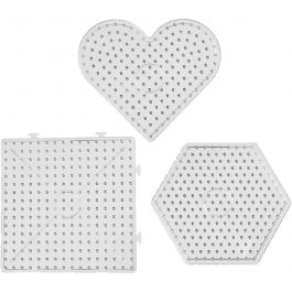 Steckplatte, Herzen, Sechstecke, Quadrate, Größe 15x15-17,5x17,5 cm, JUMBO, Transparent, 6 Stk/ 1 Pck [HOB-75324]