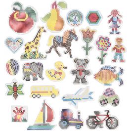 Steckplatte, Geometrische Figuren, Tiere, Kinder/Blumen und Verkehr, Größe 7x7,5-14x16 cm, medium, Transparent, 4x10 Pck/ 1 Pck [HOB-75591]