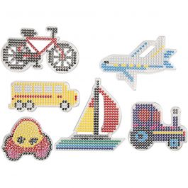 Steckplatte, Auto, Flugzeug, Boot, Traktor, Bus und Fahrrad, Größe 9x9,5+11x16 cm, medium, 6 Stk/ 1 Pck [HOB-75593]