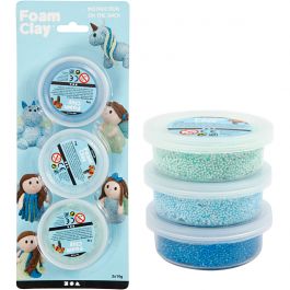 Foam Clay® , Glitter,Metallic, Blau, Hellblau, Grün, 3x14 g/ 1 Pck [HOB-78135]