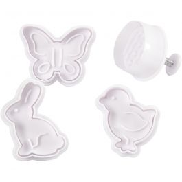 Ausstecher mit Stempelgriff, Osterei, Häschen, Küken, Schmetterling, H 5 cm, Weiß, 4 Stk/ 1 Pck [HOB-782872]