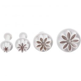 Ausstecher mit Stempelgriff, Blume, D 2,3+2,8+3,6+4,4 cm, Weiß, 4 Stk/ 1 Pck [HOB-782873]