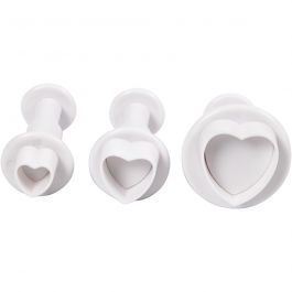 Ausstecher mit Stempelgriff, Herz, D 2+2,3+3 cm, Weiß, 3 Stk/ 1 Pck [HOB-782874]