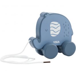 VIGA Spielzeugelefant zum Ziehen, Größe 11 cm, Blau, 1 Stk [HOB-908589]