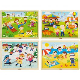VIGA Laubsäge-Puzzle aus Holz, Saisonales, Größe 22,5x30 cm, 4x24 Stücke, 4 Stk/ 1 Pck [HOB-907873]