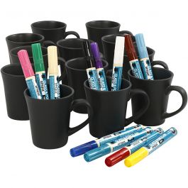 Schwarze Porzellanbecher zum Bemalen, Sortierte Farben, 36 Stck., 1 Set [HOB-97382]