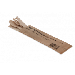 Besteckset aus Holz 4/1 Messer + Gabel + spoon + Serviette FSC (250 Stück) [TK-9987658]