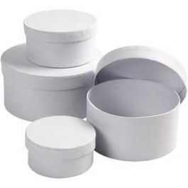 Schachteln, rund, Weiß, H: 4+5+6+7 cm, D: 8+10+12+14 cm, 4 Stck./ 1 Set [HOB264010]